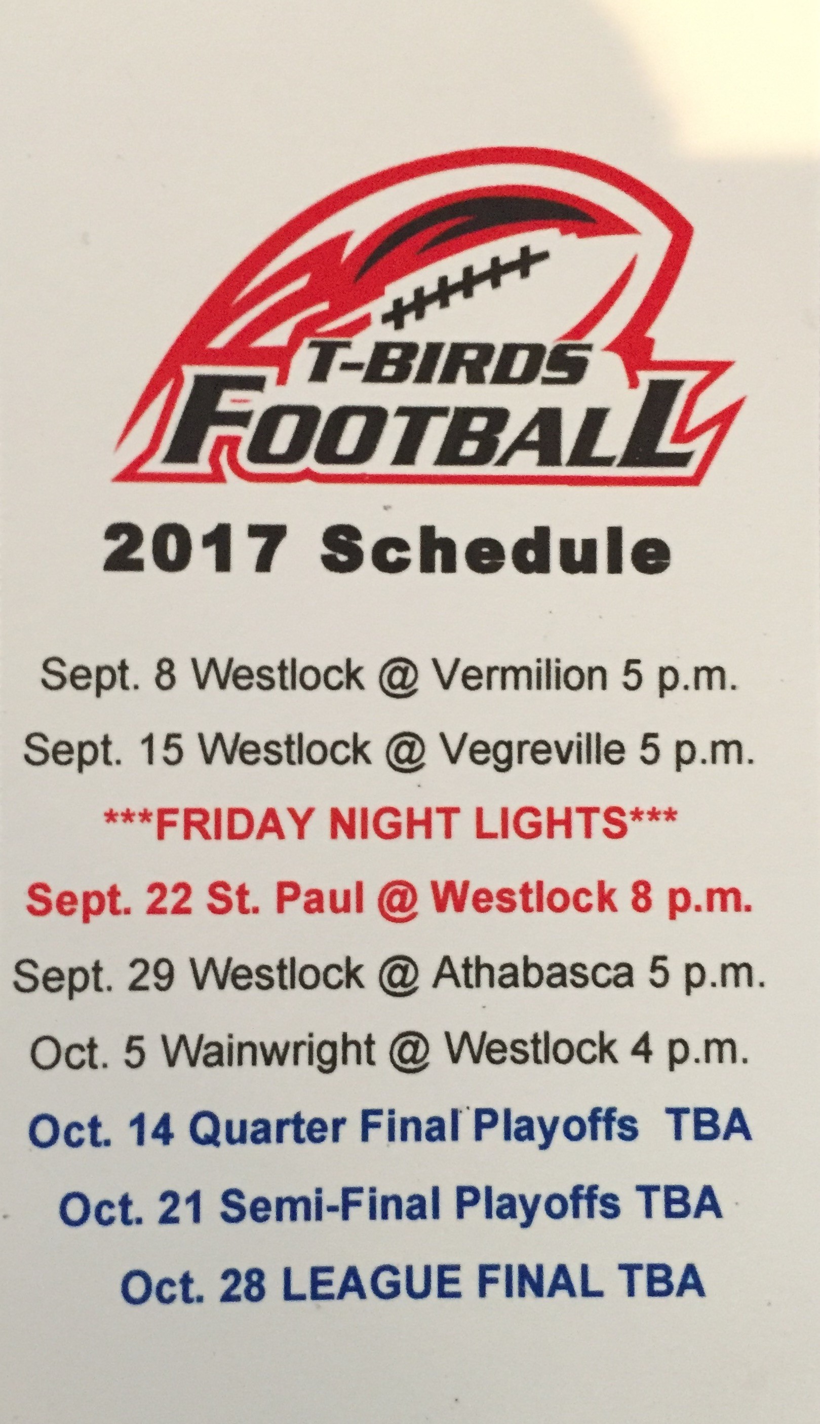 2017 Football schedule R.F. Staples Secondary School